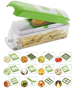 Primelife Novel Stainless Steel Vegetable and Fruit Chipser with 11 Blades and 1 Peeler Inside (Green, 2902)