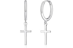 Deyanse Kolczyki kreolskie wiszące dla kobiet, srebro wysokiej próby 925, małe okrągłe kolczyki kreole, hipoalergiczne serce, krzyż, gwiazdy, wiszące, wiszące kolczyki kreole, z pudełkiem na prezent