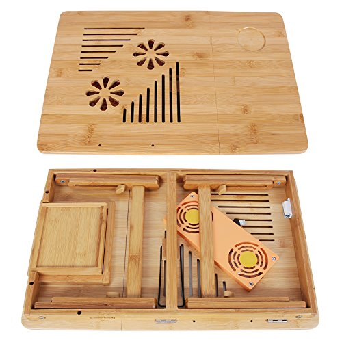 Songmics Neu Laptoptisch Betttisch Notebooktisch Notebook Lese Tisch aus Bambus mit Kühler 55 x 35 cm LLD003 - 2