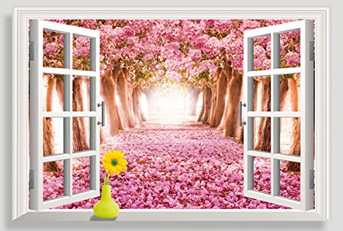 AUVS 3D extraíble Fake Ventana Vista Mar Playa Paisaje Vinilo Adhesivos Decorativos de Pared Mural