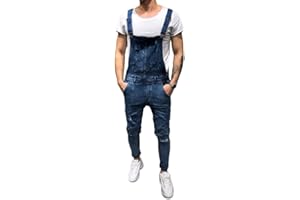 ORANDESIGNE Herren Denim Latzhose Overalls Jeanshose Männer Cargo Jeans Retro Jumpsuit Arbeitshose Blau Arbeitslatzhosen Loose Fit Latzanzug Jumpsuit