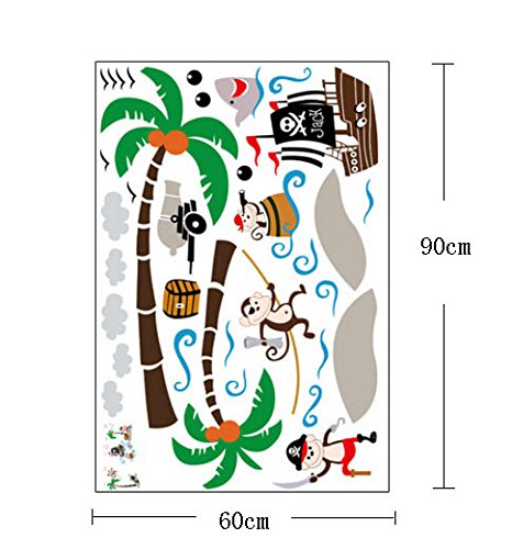 ufengke Cartoon-Piraten-Schiff Affepirat Kokos-Insel Wandsticker,Kinderzimmer Babyzimmer Entfernbare Wandtattoos Wandbilder - 4