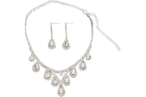 QKEPCY Parure Gioielli per Donna Ragazze Cristallo Collana e Orecchini Set con Goccia di Lacrima Zirconi Collana con Ciondolo Strass Gioielleria Parures per Nozze Sposa Damigella D'onore