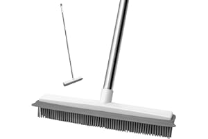 Coco Berming Gummibesen mit Stiel, 120cm Besen Gummiborsten, Pet Hair Removal Broom 2 in 1 mit Abzieher Bodenbürste von Tiere Katzen Hunde Haare für Bödenzum Teppiche Fliesen