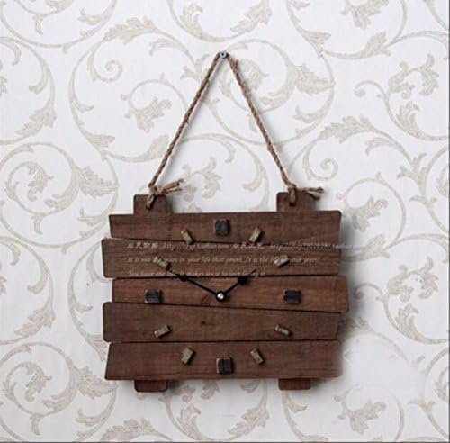 QPSSP American Country Creative Wood Wall Clock Home Furnishing Bar Fashion Decoration Wooden Table Retro Super Silent Watch,A