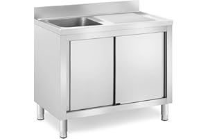 Royal Catering Commercial Kitchen Sink, Stainless Steel, 1 Basin, Freestanding, 400 x 400 x 240 mm, Sliding Doors, Adjustable Feet, RC-IKS11