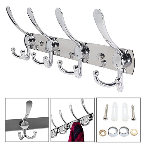 Perchero de pared Acero Inoxidable Colgador de Pared XAGOO Percha de Baño Puerta para Baño Cocina Habitación con (4 Manos)