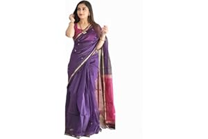 Jaanvi fashion Damen Baumwoll-Seide Saree mit Zari-Arbeit und ungesäumtem Blusenteil