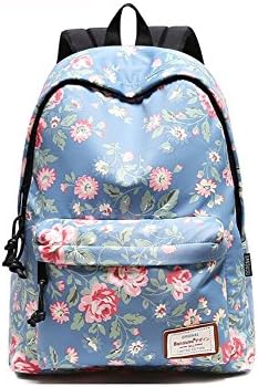 HQ backpack Floral school bag Fashion casual student tourism Hiking light blue ( Color : 3 )