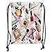 Produktbild OQUYCZ Drawstring Sack Backpacks Bags,Girls,Cosmetic and Makeup Theme Pattern with Perfume Lipstick Nail Polish Brush Modern Lady,Multicolor Soft Satin,5 Liter Capacity,Adjustable String Closu