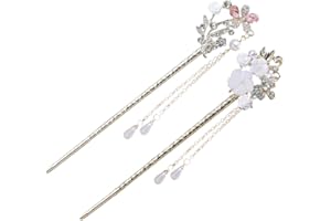 SGERUFZ 2 Stück Perlen Haarstab, Strass-Haar-Essstäbchen, Chinesische Haarnadel, Vintage Quaste, Japanische Haarstäbchen, Handgefertigte Chignon Schmuck, Haarschmuck für Mädchen