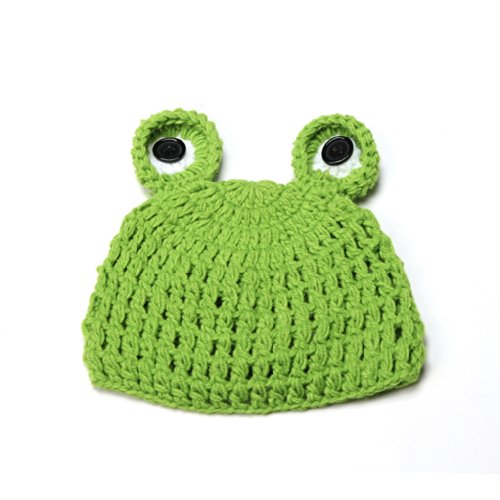 Double Baby Knit Crochet Cartoon Frog Beanie Hat Photo Prop Green 0-24 Months