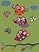 Kids Carpet Cute Owls Modern Children Rug in Green Cream Red Blue Orange, Size:160x230 cm