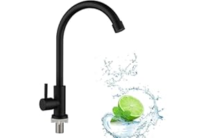 YIMINI Kaltwasserhahn Küche Schwarz, Armatur Schwarz, Waschbecken Armaturen, Wasserhahn Kaltwasser Schwar, Einzelner kalter Wasserhahn, für Küche oder Bad, Armatur KücheHohem