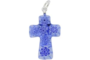 GLASS OF VENICE GlassOfVenice Murano Glass Blue Millefiori Small Cross Pendant