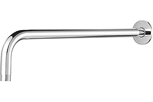 Braccio doccia con flangia e nastro in teflon, Markcco 38 cm prolunga per soffione fisso e soffione a pioggia, in acciaio inox, montaggio a parete (cromato)