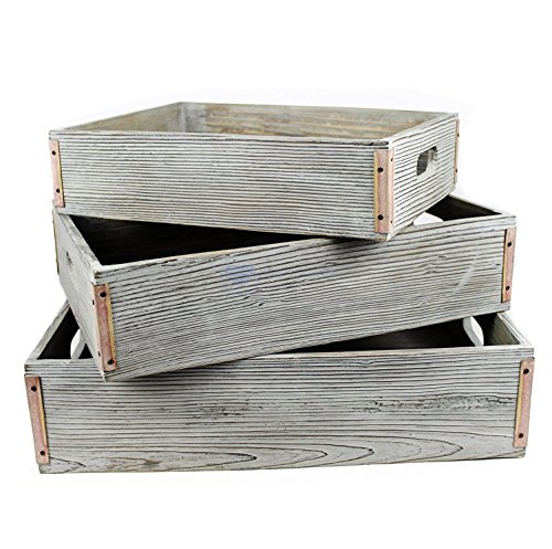 Set of 3 Large Wooden Premium Rustic Antique Weathered Grey Trays | Dinner Tray | Maritime Decor Gifts | Hand Crafted Crates | Nagina International …