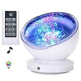 【Einstellbarer Projektor】:Fernbedienung Meereswellen Schlaf-Verbesserungsprojektor. Eine romantische, magische und komfortable Raumatmosphäre per Knopfdruck schaffen. Acht verschiedene Meeresbeleuchtungsmodi für Ihre Option mit Ihrer Vorliebe. Die Nachttischlampe und das innere LED-Gehäuse können um 45 Grad geneigt werden.