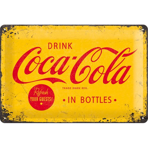 Nostalgic Art Coca Cola Logo Yellow - Placa decorativa, metal, 20 x 30