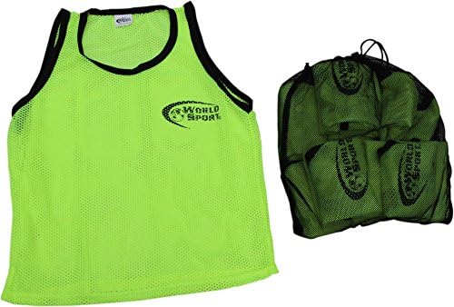 World Sport Set Of 10 Mesh Training Bibs With Free Carry / Laundry Bag Junior Yellow