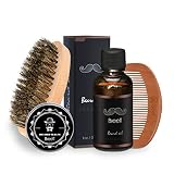 Bartpflege Set 4 Pcs, Breett Wildschweinborsten Bartbürste, Birnbaumholz Bartkamm, Bart Balsam 60g, Bartöl 30ml, Professional Bart Beauty Kit, Das Beauty Geschenk Set für den Mann, bestes Geschenk für Männer, 100% geld zurück garantie