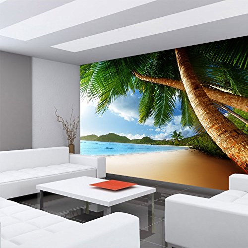 Vlies Fototapete 400×280 cm PREMIUM PLUS Wand Foto Tapete Wand Bild Vliestapete – LONELY BEACH – Strand Meer Palmen Beach 3D Ozean Palme – no. 004 - 6