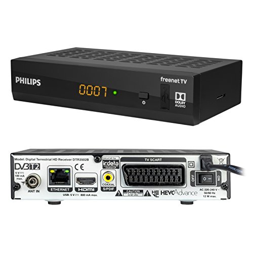 HB DIGITAL DVB-T/T2 SET: Philips DTR3502B DVB-T/T2 Receiver, kartenloses Irdeto-Zugangssystem für freenet TV + HDMI Kabel mit Ethernet Funktion und vergoldeten Anschlüssen (Full HD, HEVC/H.265, HDTV, HDMI, USB 2.0 DVBT DVBT2 DVB-T2) - 3