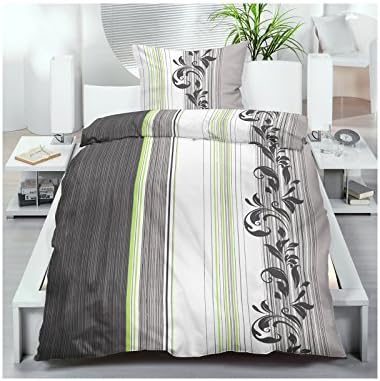 Microfibre 2-4 Piece Bed Linen Set 135 x 200 / 80 x 80 cm with Zip, Black and Grey with Flower Tendril Design, Microfibre, multicoloured, 2-teiliges Set