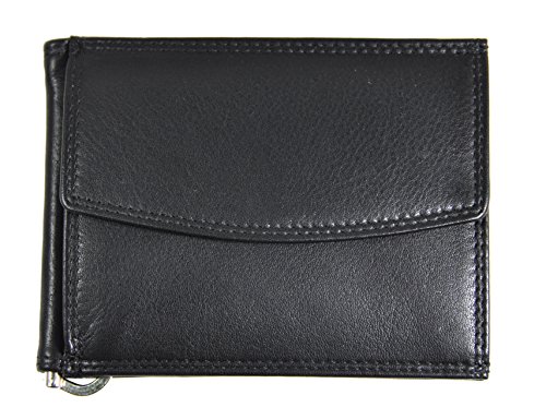 Preisvergleich Produktbild echt Leder Dollar Clip Geldklammer Geldbörse mit Münzfach Kreditkartenetui Jockey Club Nappaleder schwarz