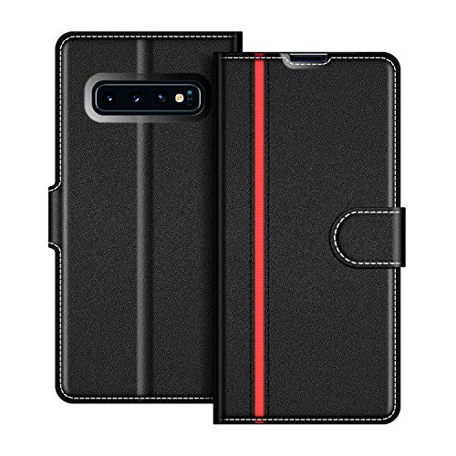 COODIO Funda Samsung Galaxy S10+, Funda Cuero Samsung S10+, Funda Cartera Galaxy S10+ Case con Magnético/Billetera/Soporte para Samsung Galaxy S10+, Negro/Rojo