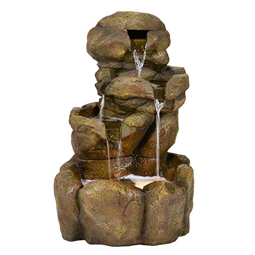 Gartenbrunnen Wasserbrunnen Steinoptik Wasserfall mit Beleuchtung