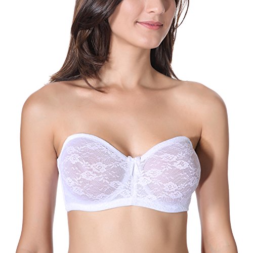 Dobreva Femme Soutien-Gorge Bandeau Dentelle à Armature avec Bretelle Amovible - Blanc - Taille FR:100D(Taille fabricant: 38 D)
