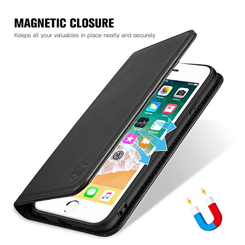 SHIELDON Funda iPhone 6s  Funda iPhone 6  Funda iPhone 6 Piel  Garant  a de por Vida  Cubierta Interior TPU  Ranuras para Tarjetas  Cierre Magn  tico  Funda Tapa iPhone 6s 6    Negro