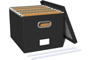 Okydoky Caja de almacenamiento con tapa y asa, caja de almacenamiento plegable de tela, caja de documentos/organizador de archivos, forma de cubo, adecuada para el hogar y la oficina (FG-BK, 1pc).DE