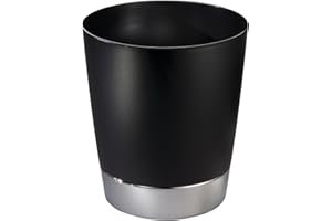 mDesign poubelle en plastique – parfait comme poubelle de cuisine, corbeille à papier ou poubelle d’appoint de salle de bain – forme élégante et design moderne – noir/chromé