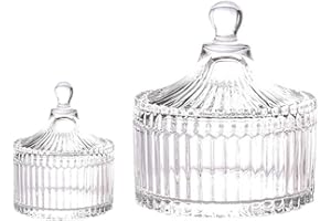 R FLORY Tarros de vidrio decorativos con tapa, cuenco de almacenamiento de vidrio con tapa, soporte Qtip, recipiente organizador de baño, contenedor para hisopos de algodón, velas, joyas