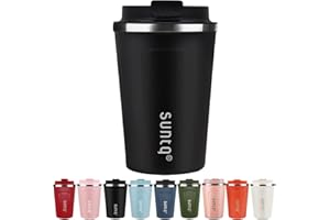 SUNTQ Reusable Coffee Cups Travel - Coffee Travel Mug with Leakproof Lid - Thermal Mug Insulated Cup - Stainless Steel Coffee Travel Cup - for Hot and Cold Drinks, 13oz/380ml, Black
