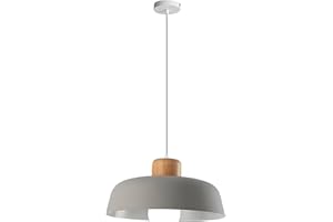 HJXDtech Luz colgante de metal redonda simple moderna nórdica,Lámpara de techo grande con acabado de madera E27 para salón de dormitorio de cocina (Gris)