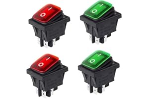 Switian 4-Pack Waterproof Rocker Switch 4 Pin 2 Position ON/Off (2 Red + 2 Green) IP65 Rated 6A 250V Boat Car Appliance Mini Switch