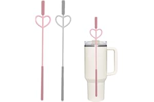 EMBHLITFE 2PCS Silicone Straw Cleaner Brush Set, Dual-Ended Straw Brushes Cleaner with Heart Shape Design for Stanley Cup Reusable Bottle Brush Cleaning Tool for Straws and Narrow Tubes