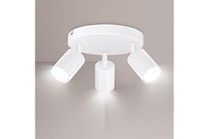 Ketom Spot Plafond GU10, Rond Plafonnier 3 Spots Blanc, Luminaire Plafonnier Spot Orientable, Moderne Éclairage de Plafond Spot Pivotant pour Cuisine, Chambre, Salon, Sans Ampoule