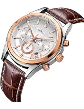 BUREI Klassisch Herrenuhr Chronograph mit Leder Uhrenarmband und Datumsanzeige Geschenke für Vatertag (braun)