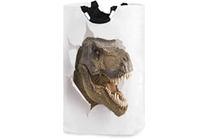 Mnsruu Panier à linge rond de rangement avec motif dinosaure T-Rex à travers le mur en papier - Grand panier de rangement pliable pour vêtements, jouets, livres