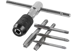 Bestgle T-tap Wrench Set, Adjustable T-Handle Tap Ratchet Holder Wrench with Metric M3 M4 M5 M6 M8 Taps Drill Bits, HSS Screw Treading Tool for Cutting Internal Threads