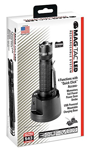 Mag-Lite MAG-TAC Rechargeable Crowned Bezel, wellenförmiger Kopfabschluss, wiederaufladbare LED Stab-Taschenlampe, 543 Lumen, 14,7 cm, schwarz TRM4RA4 - 2