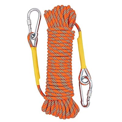 Tresbro Corde De Sécurité d'escalade Extérieure 10M, 8MM, 20KN, Anti-déchirures Alpinisme Sauvetage Corde avec 2 Mousquetons, Corde pour Le Randonnée,L'alpinisme, Montagne