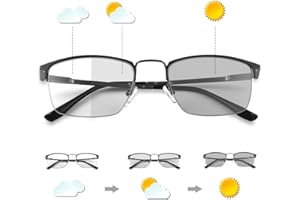 MIRYEA Zawiasy sprężynowe, fotochromowe, progresywne, wieloogniskowe, okulary do czytania, niebieskie blokowanie światła, okulary wieloogniskowe, czarny, 1.5