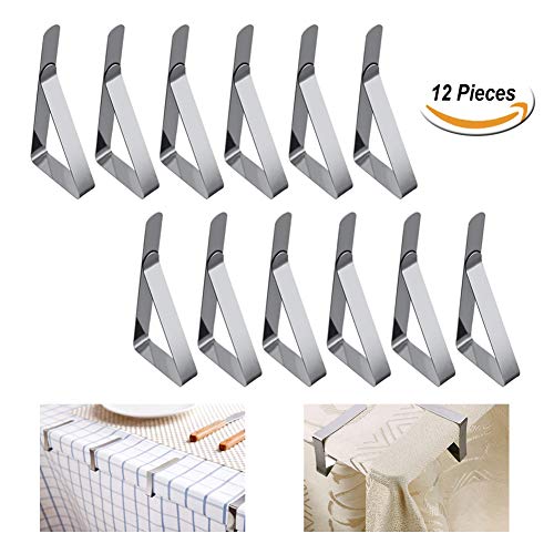 12 Pack Nappe Clip,Acier Inoxydable Pince à Nappe Clips de Nappe Table Holder Pince Idéal pour la Maison de Mariage Partie Pique-Nique Restaurant Fêtes Etc,6 * 5.3 * 1.2CM