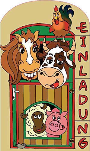 6 Einladungskarten * BAUERNHOF * für Kindergeburtstag oder Party von DEKOSPASS // Kinder Geburtstag Party Kinderparty Einladung Einladungen Karte Einladungs-Set Mottoparty Farm Tiere - 2