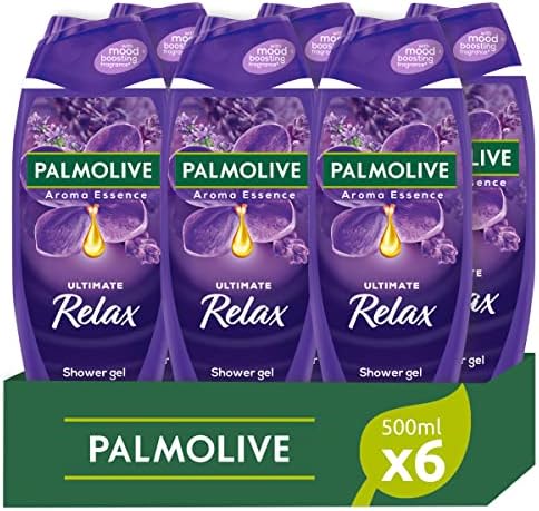 PALMOLIVE - Bagnoschiuma Aroma Essence Ultimate Relax 6x500ml (Consegna in 48 Ore), Bagnoschiuma Profumato e Naturale, Gel Doccia Aromatizzato, 95% Ingredienti Naturali, Bottiglia Riciclabile, Vegano